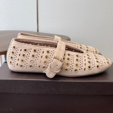 ALAIA 26S MARY JANE FLATS IN BEIGE SUEDE