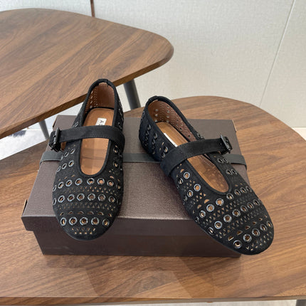 ALAIA 26S MARY JANE FLATS IN BLACK SUEDE