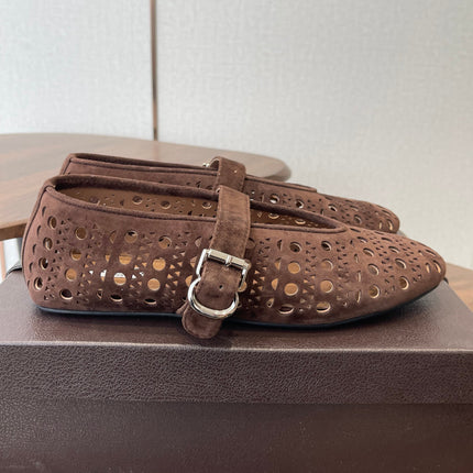 ALAIA 26S MARY JANE FLATS IN DARK BROWN SUEDE