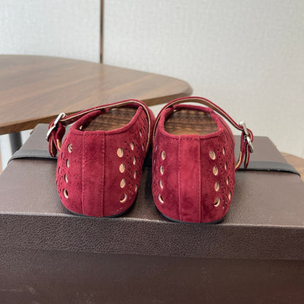 ALAIA 26S MARY JANE FLATS IN DARK RED SUEDE