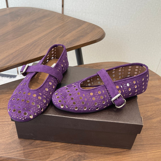 ALAIA 26S MARY JANE FLATS IN DARK PURPLE SUEDE