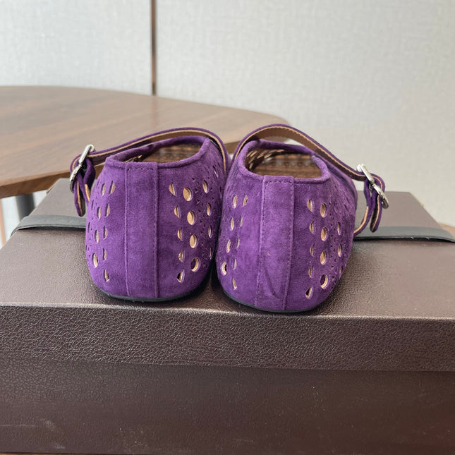 ALAIA 26S MARY JANE FLATS IN DARK PURPLE SUEDE