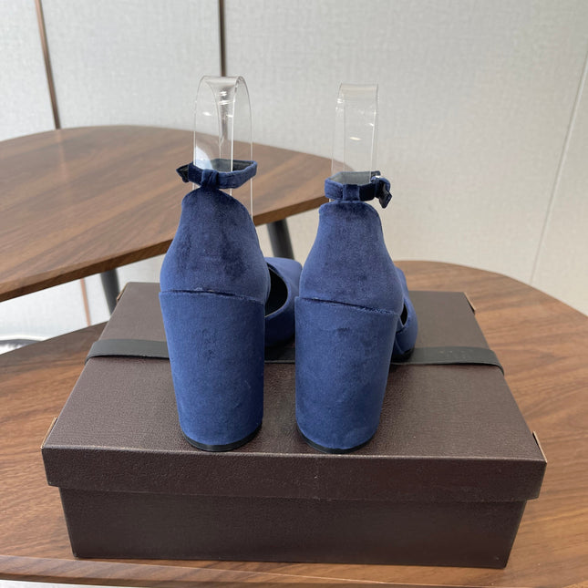 ALAIA 26S SQUARE-TOE HIGH HEELS 95 MM IN NAVY BLUE SUEDE
