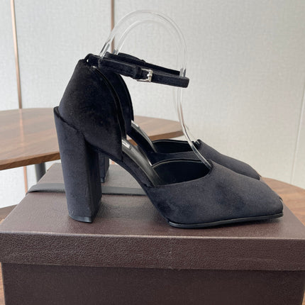 ALAIA 26S SQUARE-TOE HIGH HEELS 95 MM IN BLACK SUEDE