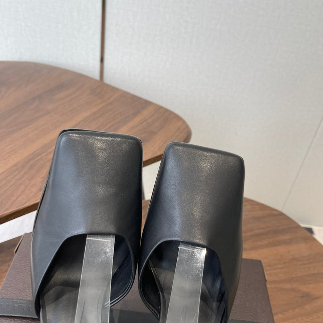 ALAIA 26S SQUARE-TOE HIGH HEELS 95 MM IN BLACK CALFSKIN