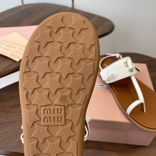 MIUMIU 26S FLIP FLOPS IN WHITE AND TAN BROWN CALFSKIN