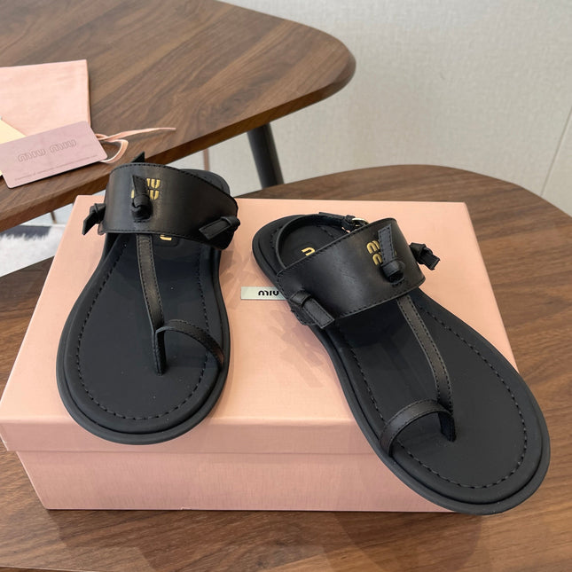 MIUMIU 26S FLIP FLOPS IN BLACK CALFSKIN