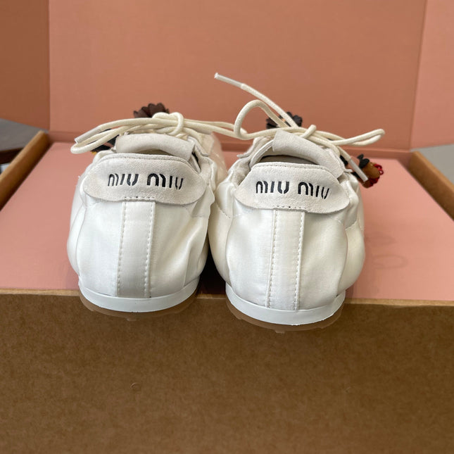 MIUMIU 26S SNEAKERS IN IVORY WHITE PLUME SATIN