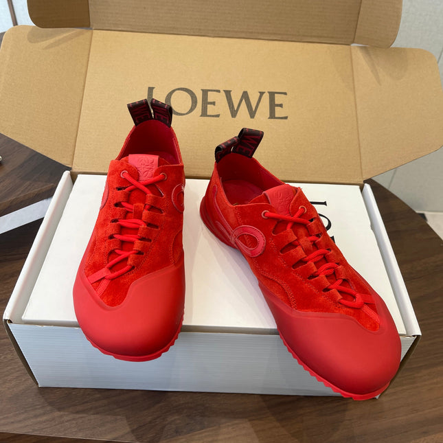 LOEWE 26S FLOW RUNNER SNEAKER 20MM IN DARK RED SUEDE