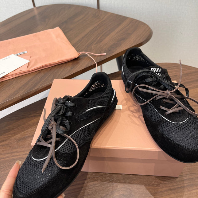 MIUMIU 26S SNEAKERS IN BLACK MESH AND SUEDE