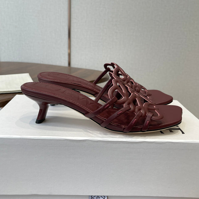LOEWE 26S HIGH HEEL SANDALS IN WINE RED CALFSKIN