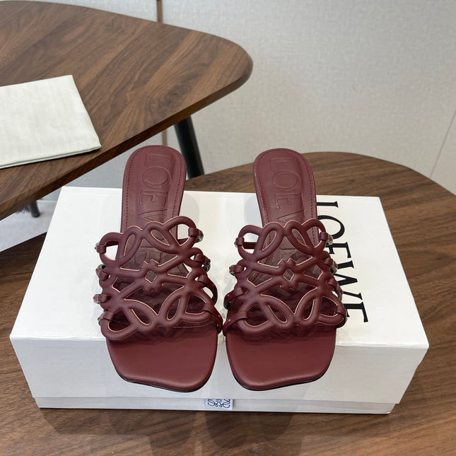 LOEWE 26S HIGH HEEL SANDALS IN WINE RED CALFSKIN