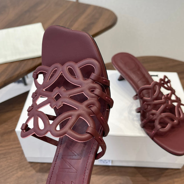 LOEWE 26S HIGH HEEL SANDALS IN WINE RED CALFSKIN