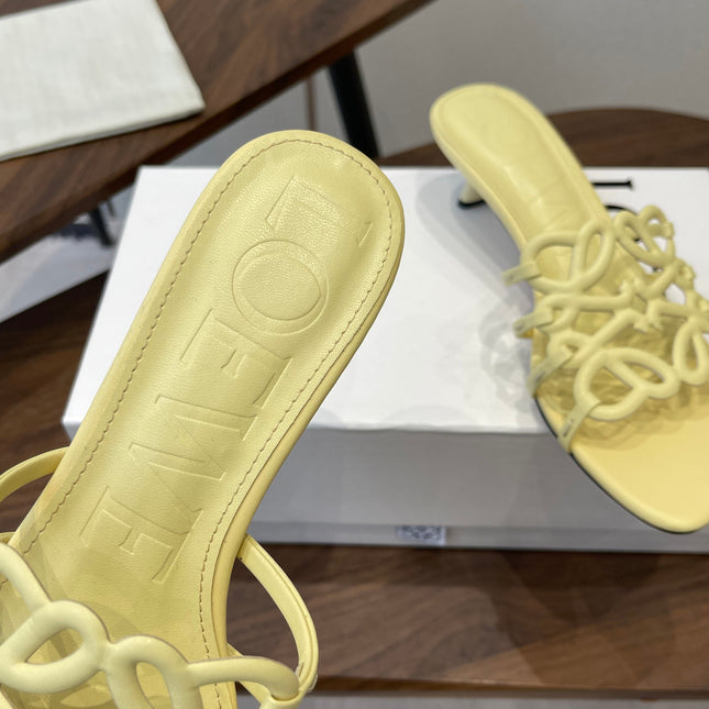 LOEWE 26S HIGH HEEL SANDALS IN BUTTER YELLOW CALFSKIN