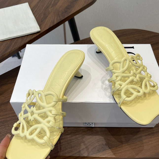 LOEWE 26S HIGH HEEL SANDALS IN BUTTER YELLOW CALFSKIN