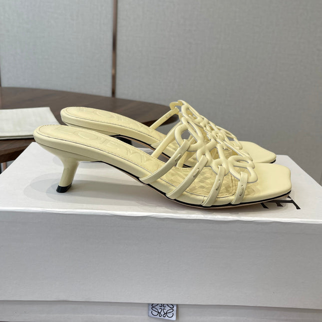 LOEWE 26S HIGH HEEL SANDALS IN LIGHT YELLOW CALFSKIN