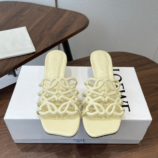 LOEWE 26S HIGH HEEL SANDALS IN LIGHT YELLOW CALFSKIN