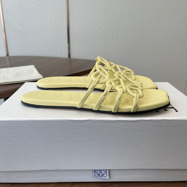 LOEWE 26S FLAT SANDALS IN BUTTER YELLOW CALFSKIN