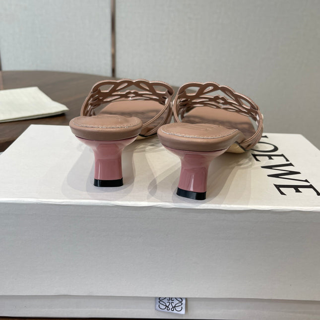 LOEWE 26S HIGH HEEL SANDALS IN TAUPE BROWN CALFSKIN WITH CRYSTALS