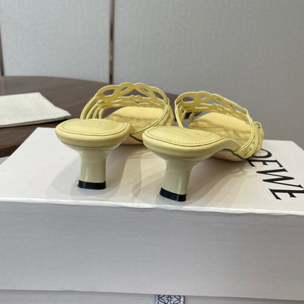 LOEWE 26S HIGH HEEL SANDALS IN BUTTER YELLOW CALFSKIN WITH CRYSTALS