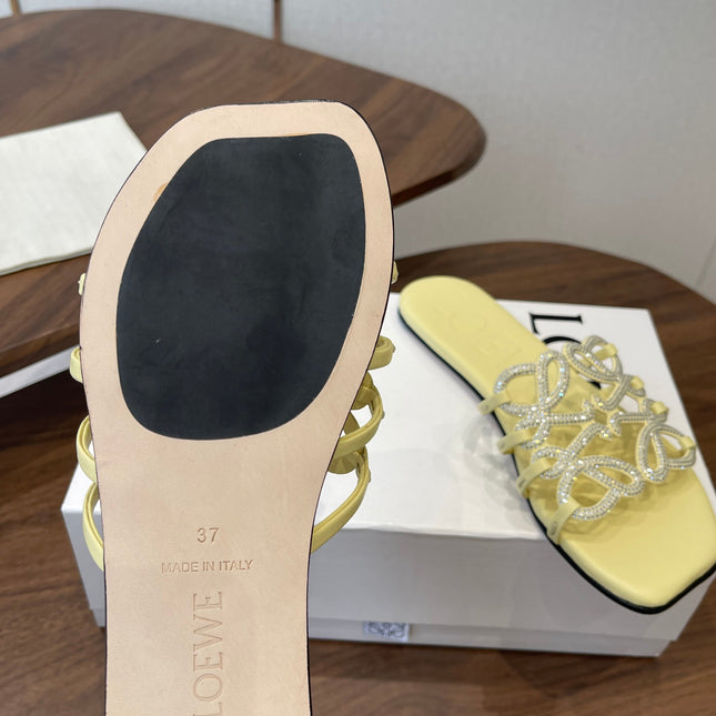 LOEWE 26S FLAT SANDALS IN YELLOW CALFSKIN WITH CRYSTALS