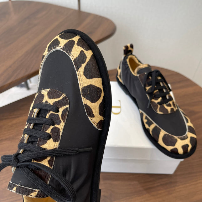 THE ROW 26S SNEAKERS IN LEOPARD PONY HAIR AND BLACK FABRIC