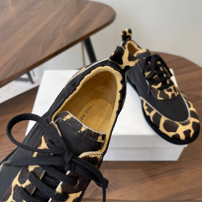 THE ROW 26S SNEAKERS IN LEOPARD PONY HAIR AND BLACK FABRIC