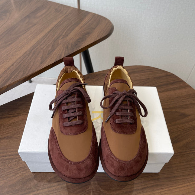 THE ROW 26S SNEAKERS IN BROWN SUEDE AND FABRIC