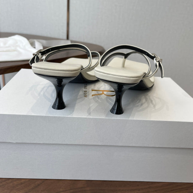 THE ROW 26S SQUARE TOE THONG HEELS IN IVORY WHITE CALFSKIN