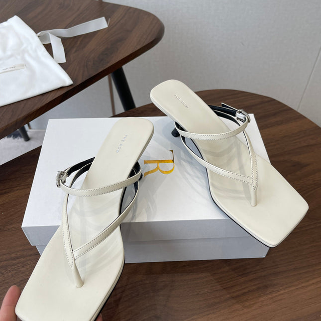 THE ROW 26S SQUARE TOE THONG HEELS IN IVORY WHITE CALFSKIN