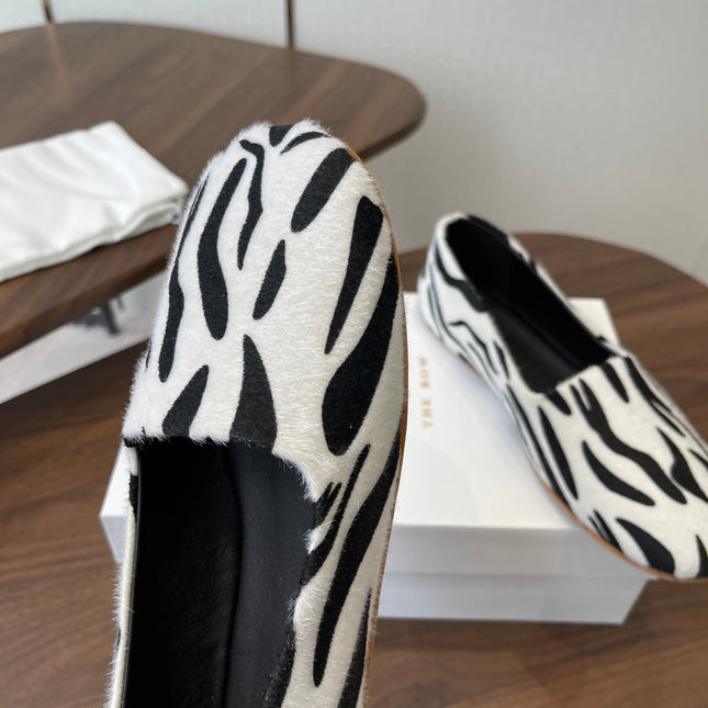 THE ROW 26S MARY JANES IN WHITE ZEBRA PRINT PONY HAIR
