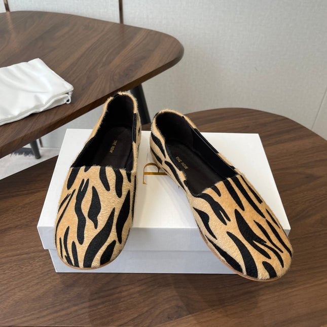 THE ROW 26S MARY JANES IN BEIGE ZEBRA PRINT PONY HAIR
