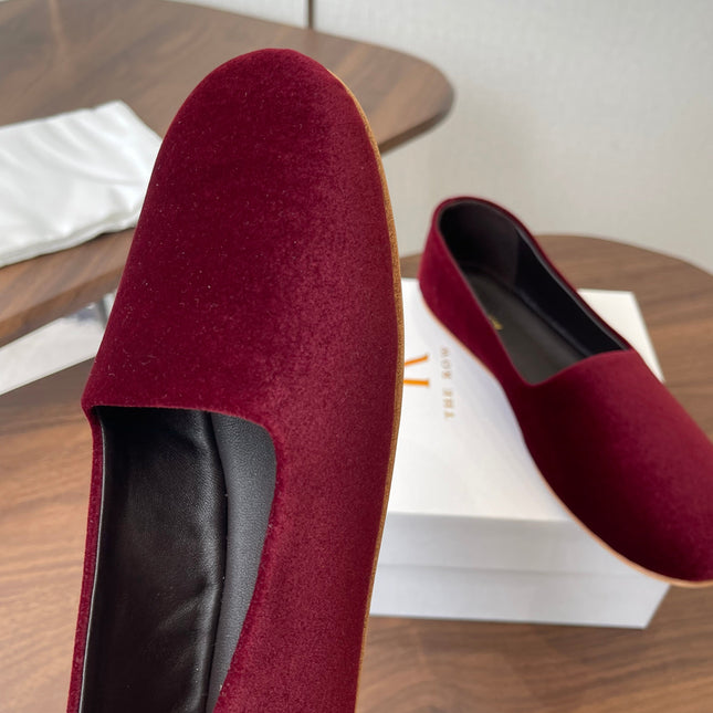 THE ROW 26S BALLET FLATS IN BURGUNDY RED VELVET