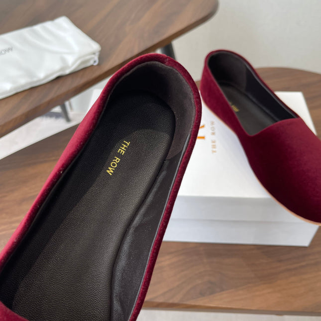 THE ROW 26S BALLET FLATS IN BURGUNDY RED VELVET