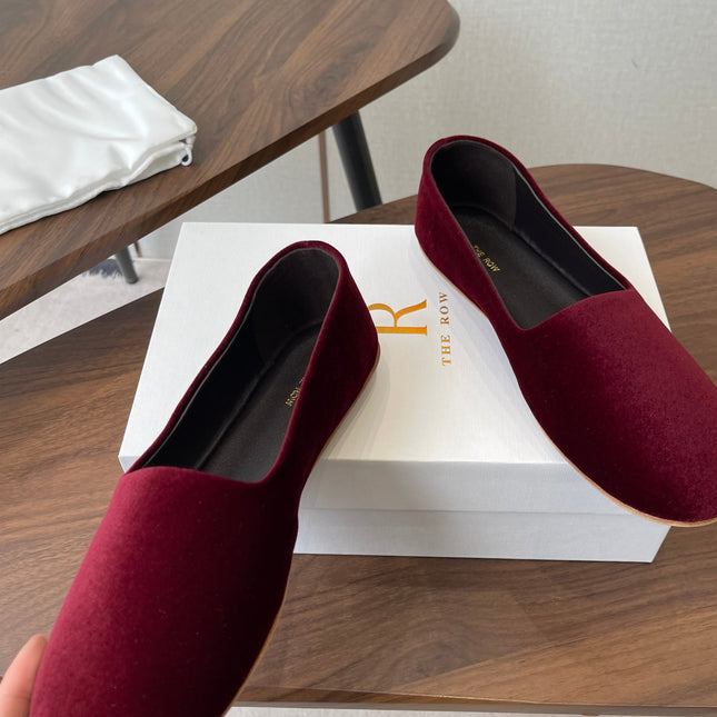 THE ROW 26S BALLET FLATS IN BURGUNDY RED VELVET
