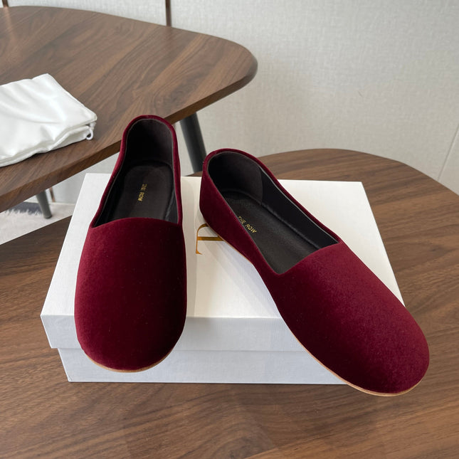 THE ROW 26S BALLET FLATS IN BURGUNDY RED VELVET