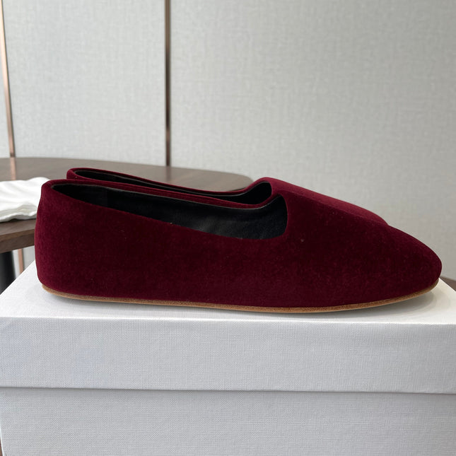 THE ROW 26S BALLET FLATS IN BURGUNDY RED VELVET