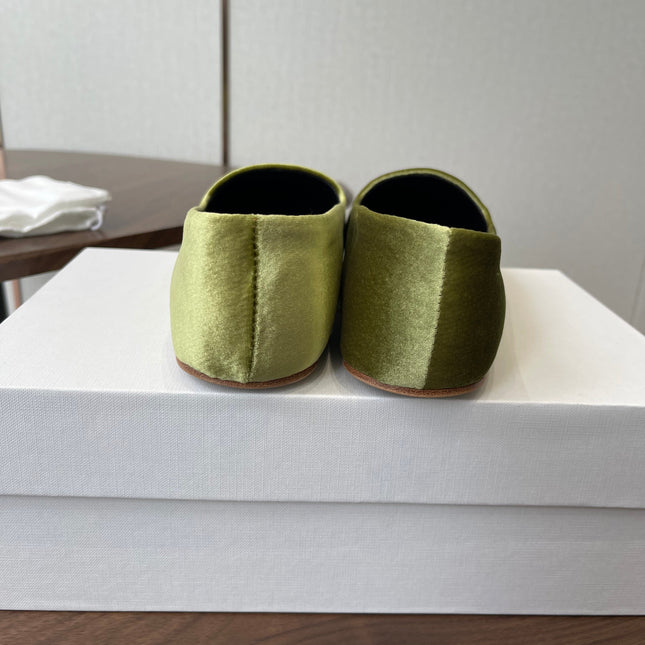 THE ROW 26S BALLET FLATS IN LIGHT OLIVE GREEN VELVET