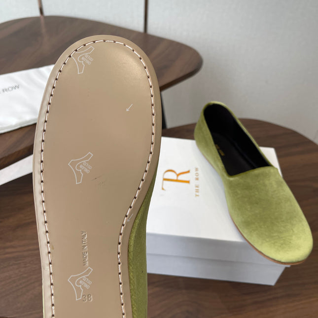 THE ROW 26S BALLET FLATS IN LIGHT OLIVE GREEN VELVET