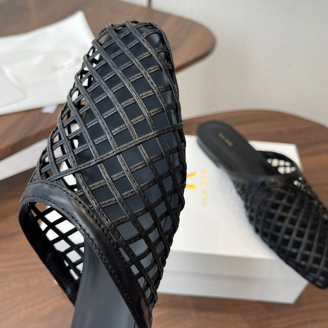 THE ROW 26S MULE SANDALS IN BLACK CALFSKIN