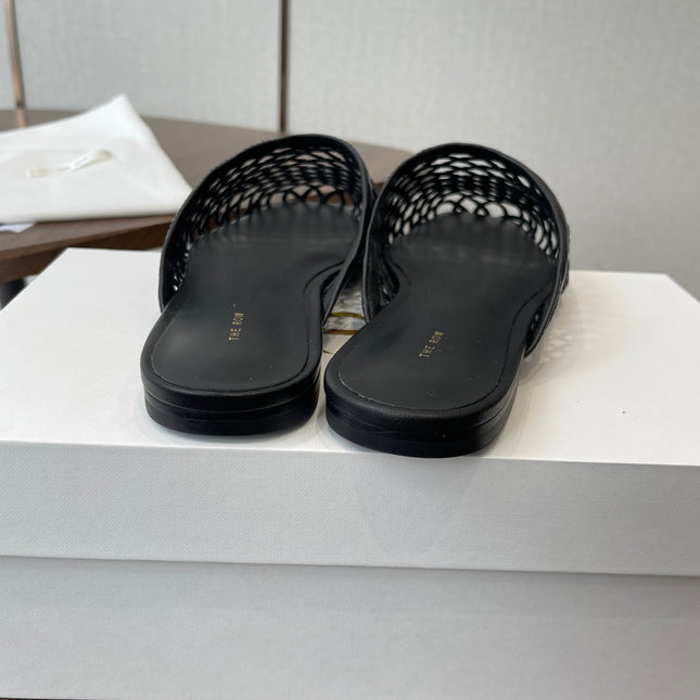 THE ROW 26S MULE SANDALS IN BLACK CALFSKIN