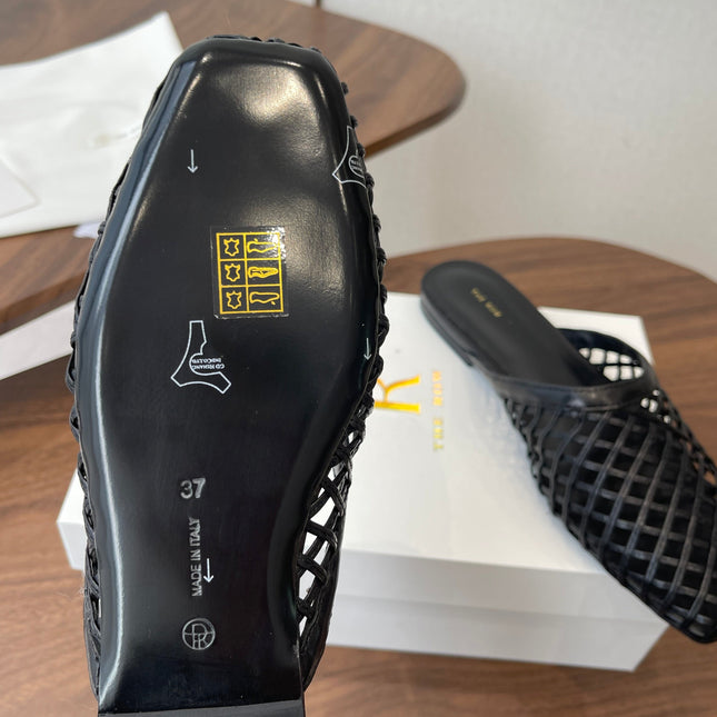 THE ROW 26S MULE SANDALS IN BLACK CALFSKIN