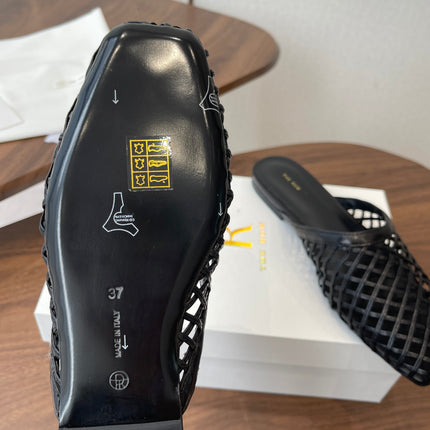 THE ROW 26S MULE SANDALS IN BLACK CALFSKIN