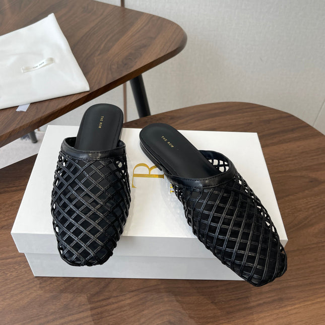 THE ROW 26S MULE SANDALS IN BLACK CALFSKIN