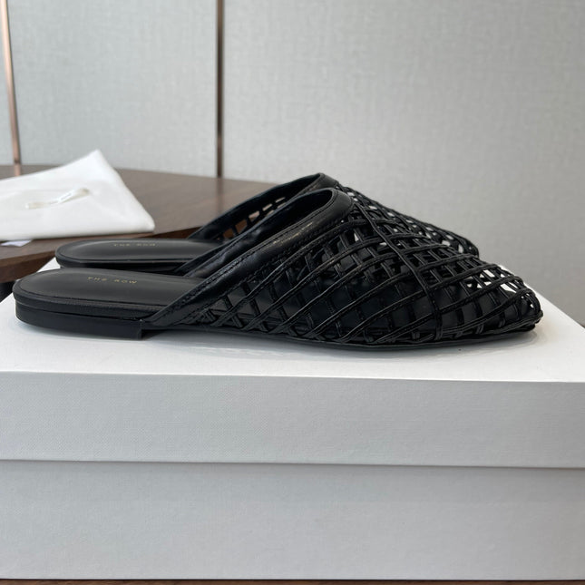 THE ROW 26S MULE SANDALS IN BLACK CALFSKIN