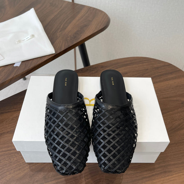 THE ROW 26S MULE SANDALS IN BLACK CALFSKIN