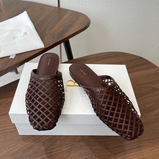 THE ROW 26S MULE SANDALS IN DARK BROWN CALFSKIN