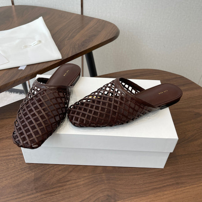 THE ROW 26S MULE SANDALS IN DARK BROWN CALFSKIN