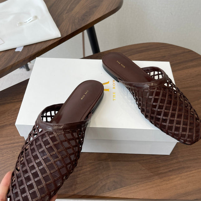 THE ROW 26S MULE SANDALS IN DARK BROWN CALFSKIN