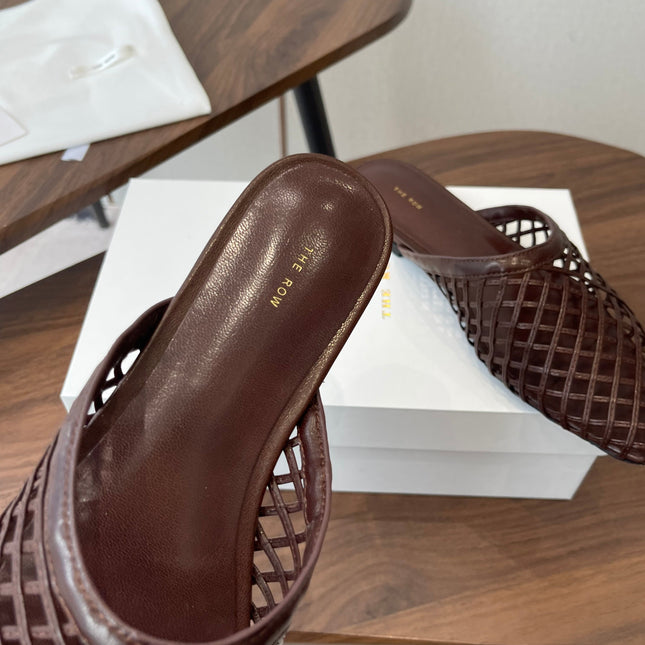 THE ROW 26S MULE SANDALS IN DARK BROWN CALFSKIN